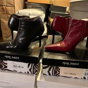 Paloma Barcelo Brown and Red Heeled Boots Sleek Design